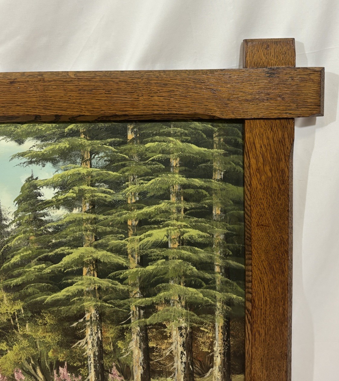 Vintage Original German Oil Painting Mountain Landscape Signed Framed 45″x23″
