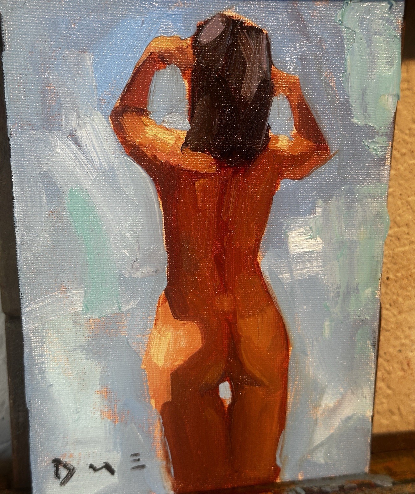 Original Female Figure Painting Beach Impressionist Signed 5×7 Art