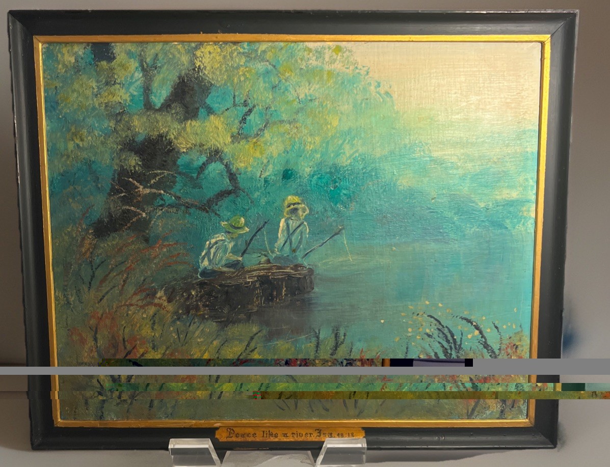 Vintage MCM Impressionist Oil Painting “Peace Like A River” Signed D Burris