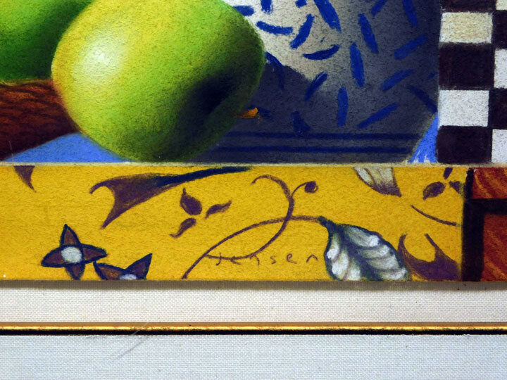 James Jensen Green Apples Original Pastel Paper Custom Framed Hand Signed