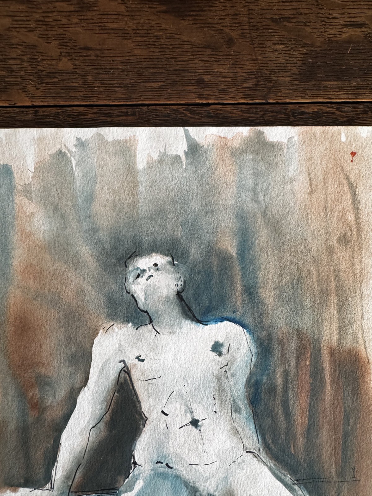 Vintage 1990s Watercolor Ink Painting Portrait Man 9 x 12 Signed de Cordova