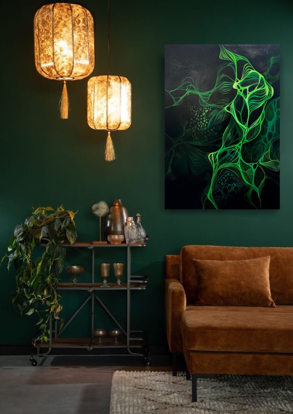 Acrylic painting Emerald Vortex: Enigmatic Green Abstraction – Earth Matrix