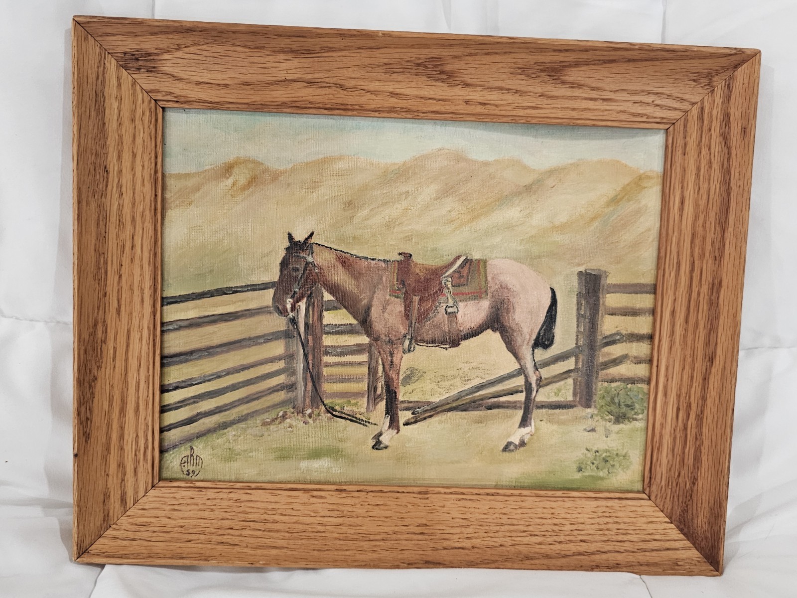 Vintage Horse Portrait Oil Painting 1965 By Roy A Mason Signed 12×16 Framed