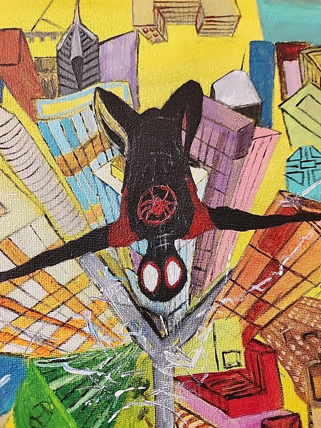 spider-man: into the spider-verse Swinging Over City Acrylic Painting 11×14