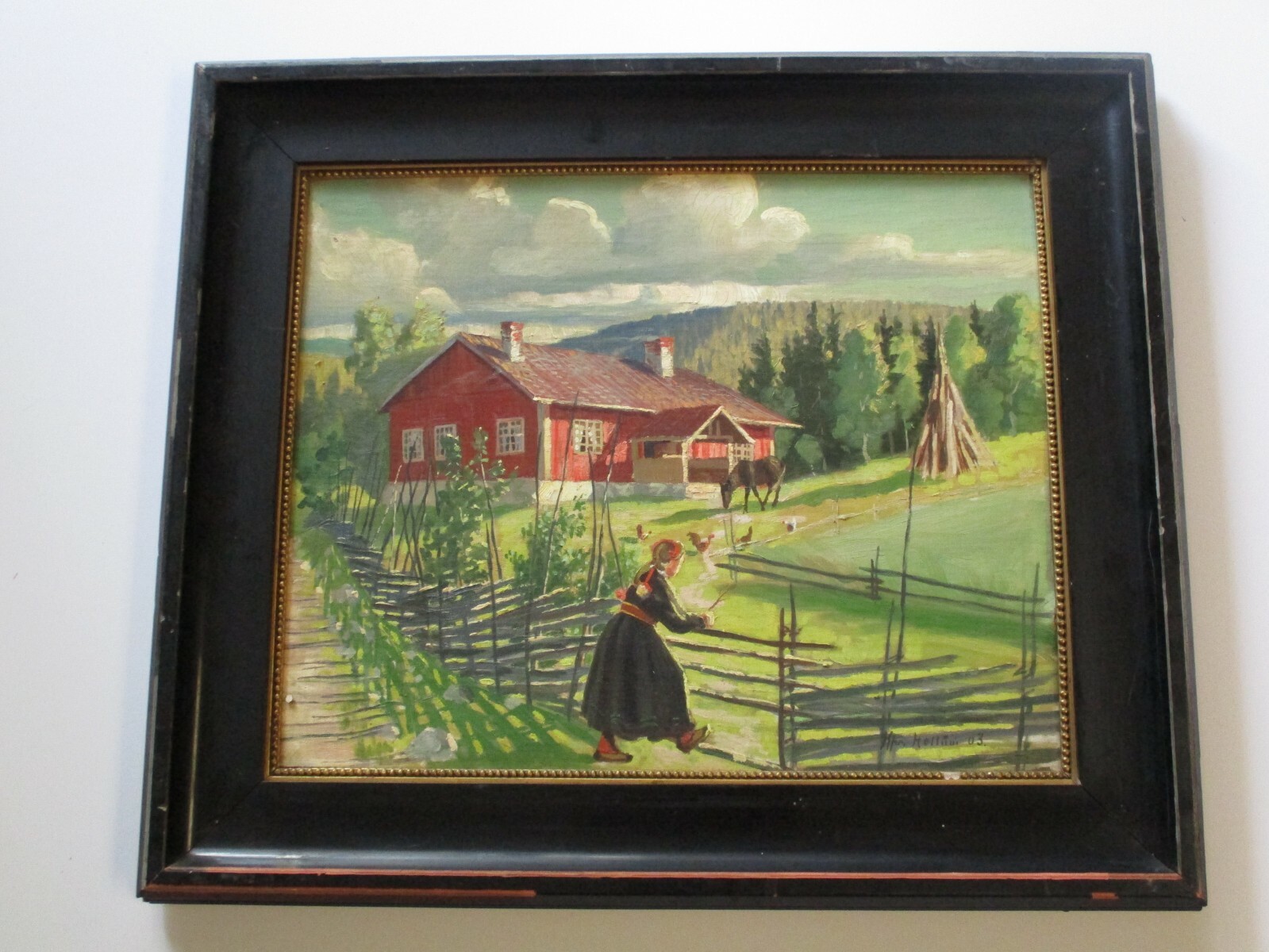 ANTIQUE 19TH TO 20TH CENTURY OIL PAINTING 1903 LANDSCAPE WITH GIRL AND HORSE OLD