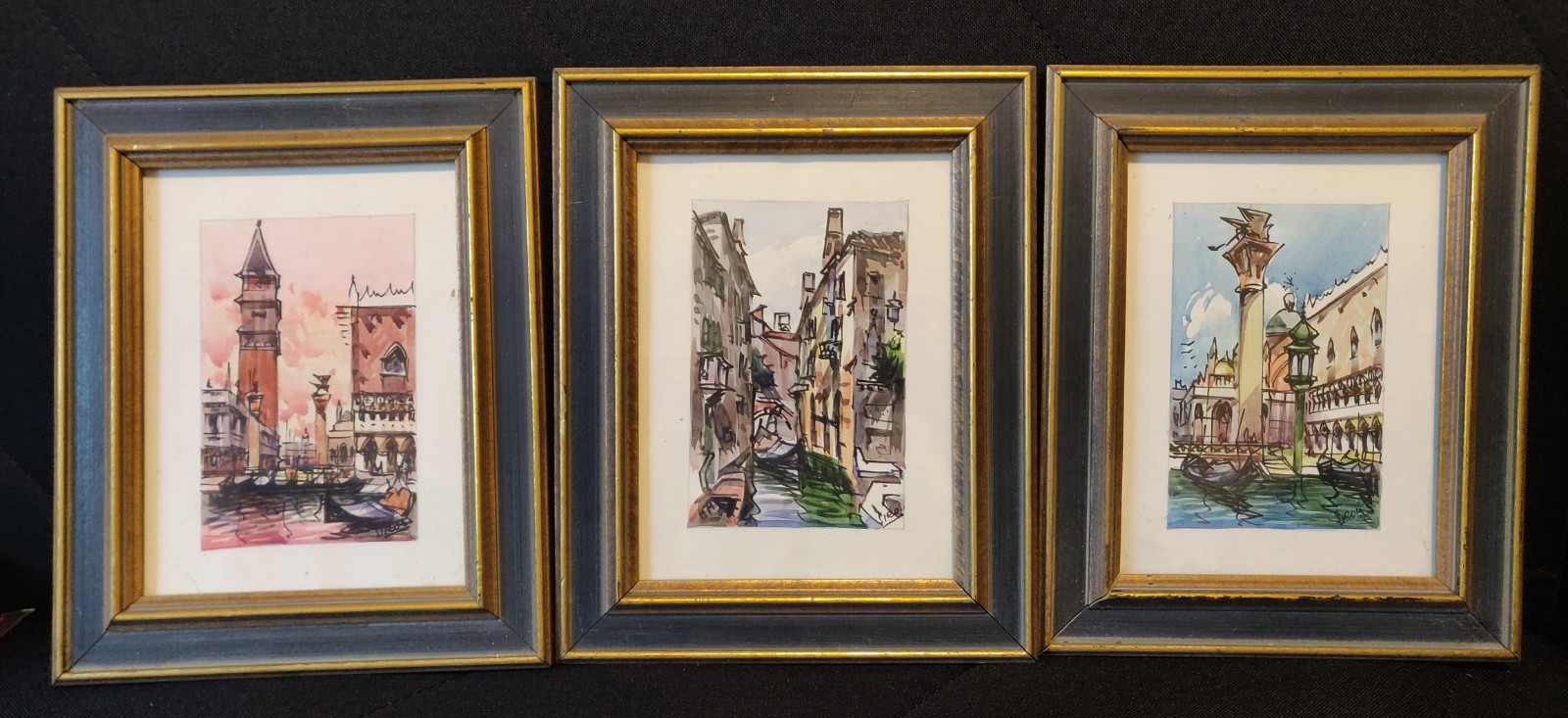 3 Antoio Sirol / Sirolli Watercolor Painting Italy Venice Italy Venetian Canals