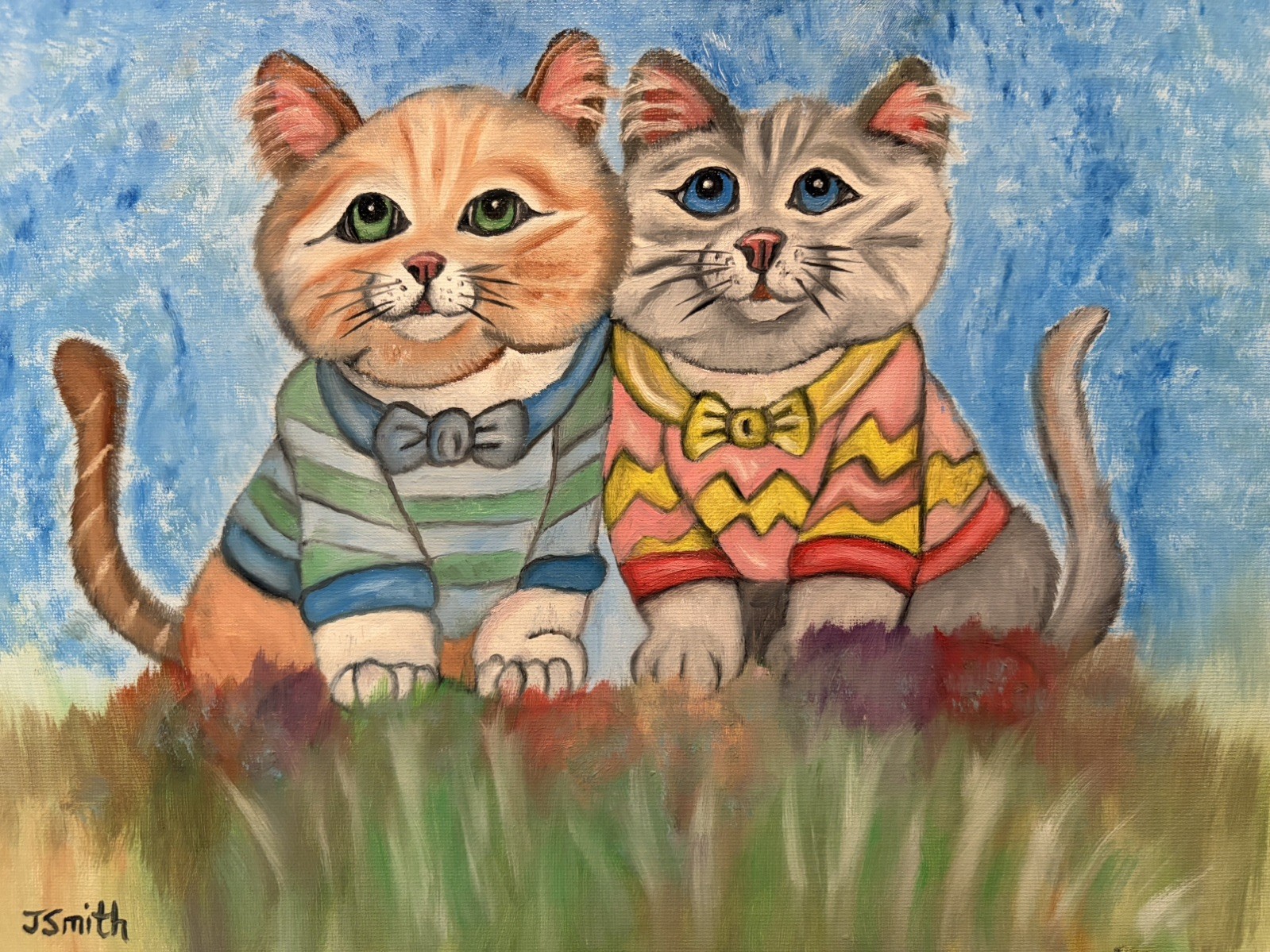 Original oil painting 11 x 14 inches cute and sweet cats kittens