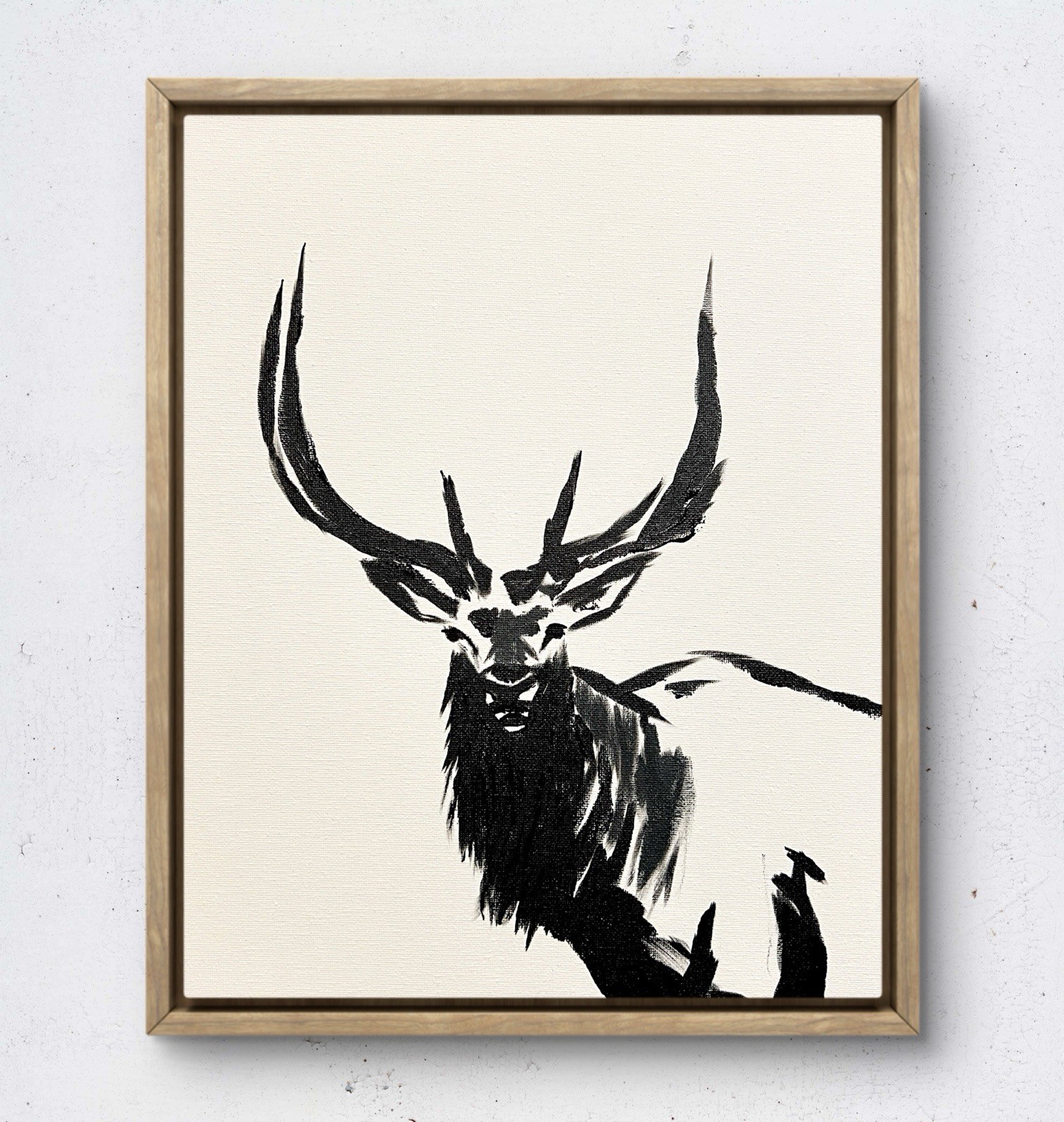 Laeknapes Original Abstract Painting 14X11 Canvas Monochromatic Elk Wildlife Art