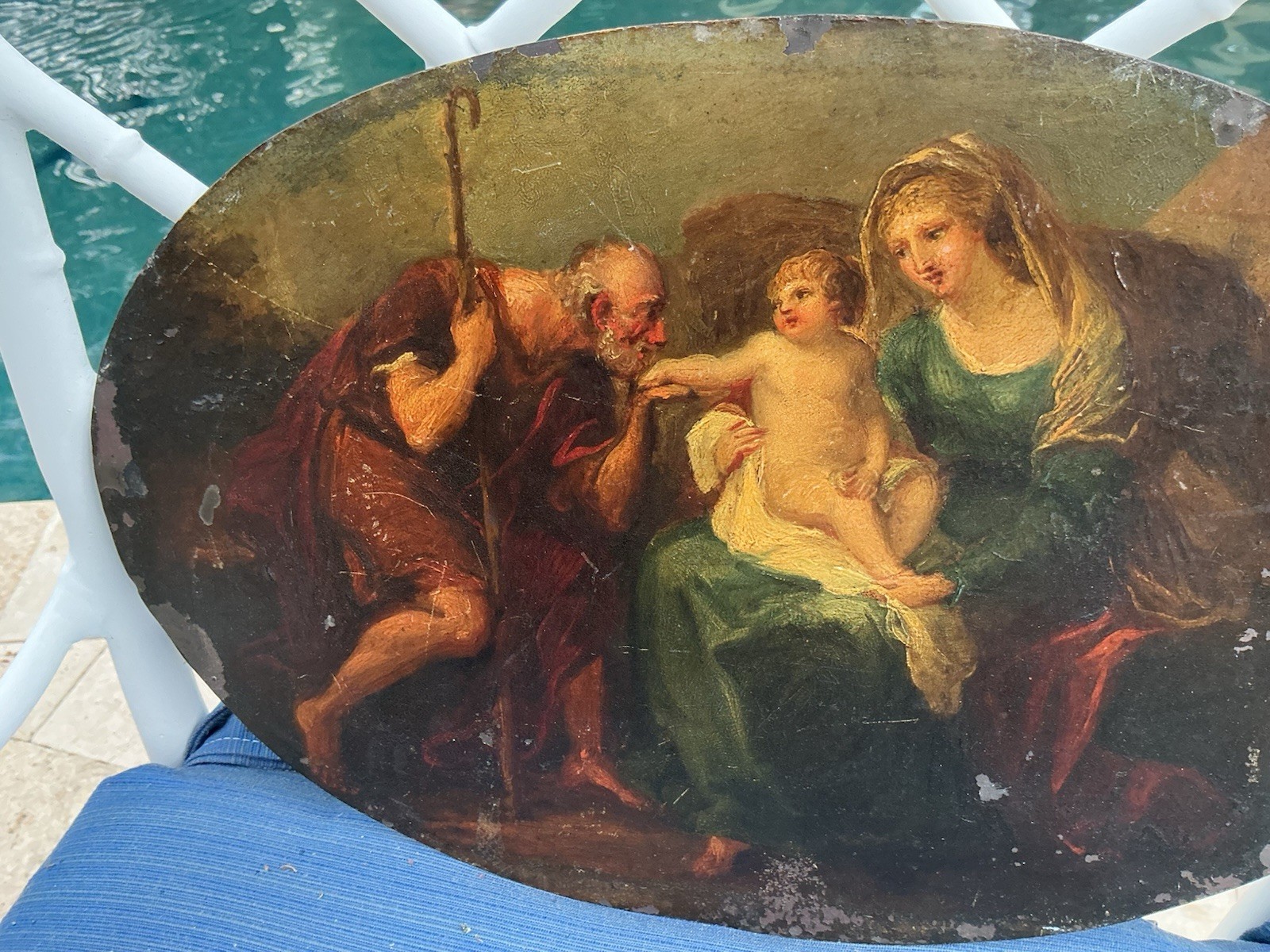 18th century or earlier Oval Painting On copper Holy Family.