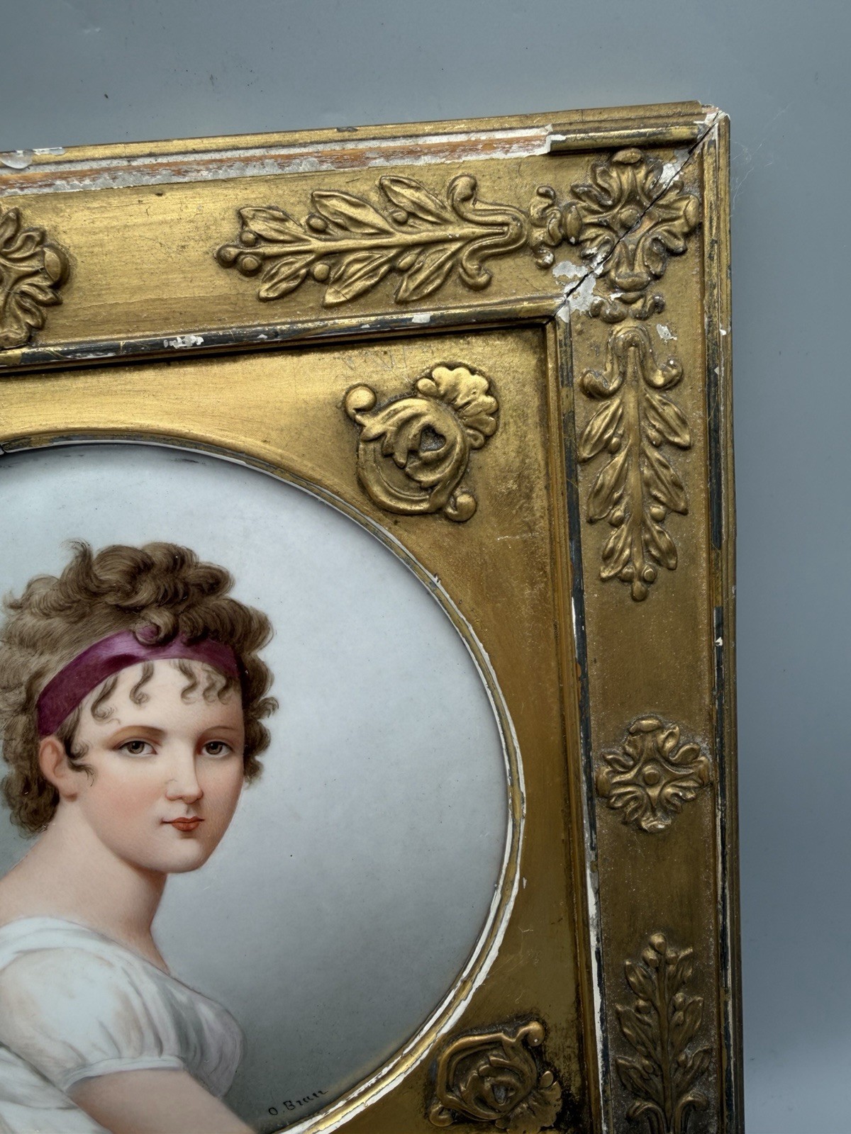 French? hand painted portrait miniature of Juliette Recamier, ca. 19th Century