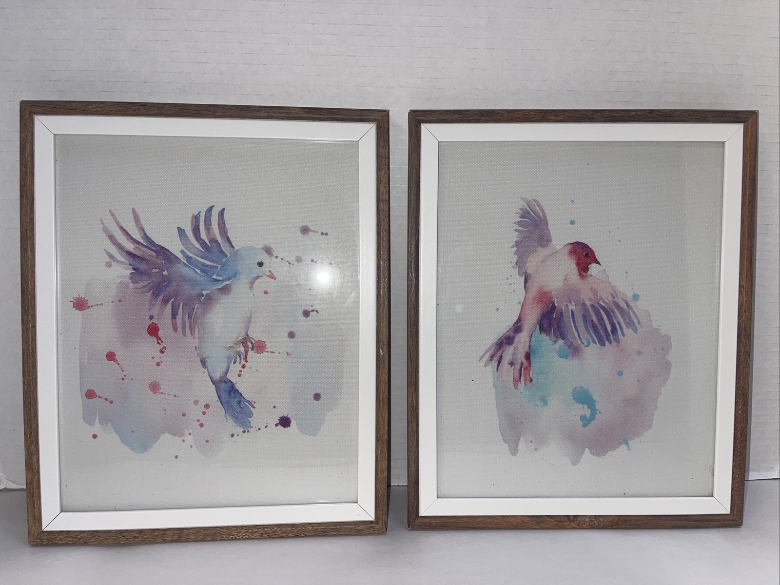 Bird Watercolor Paintings Abstract Framed Set Of 2 Birds In Flight Original 9×11