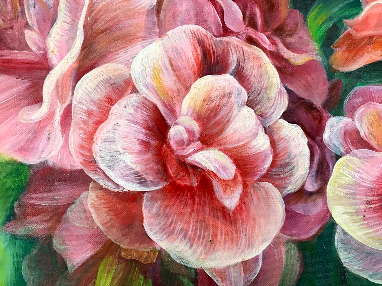 TROPICAL PINK FLOWERS OIL PAINTING ASIAN CHINESE JAPANESE SIGNED ORIGINAL FLORAL