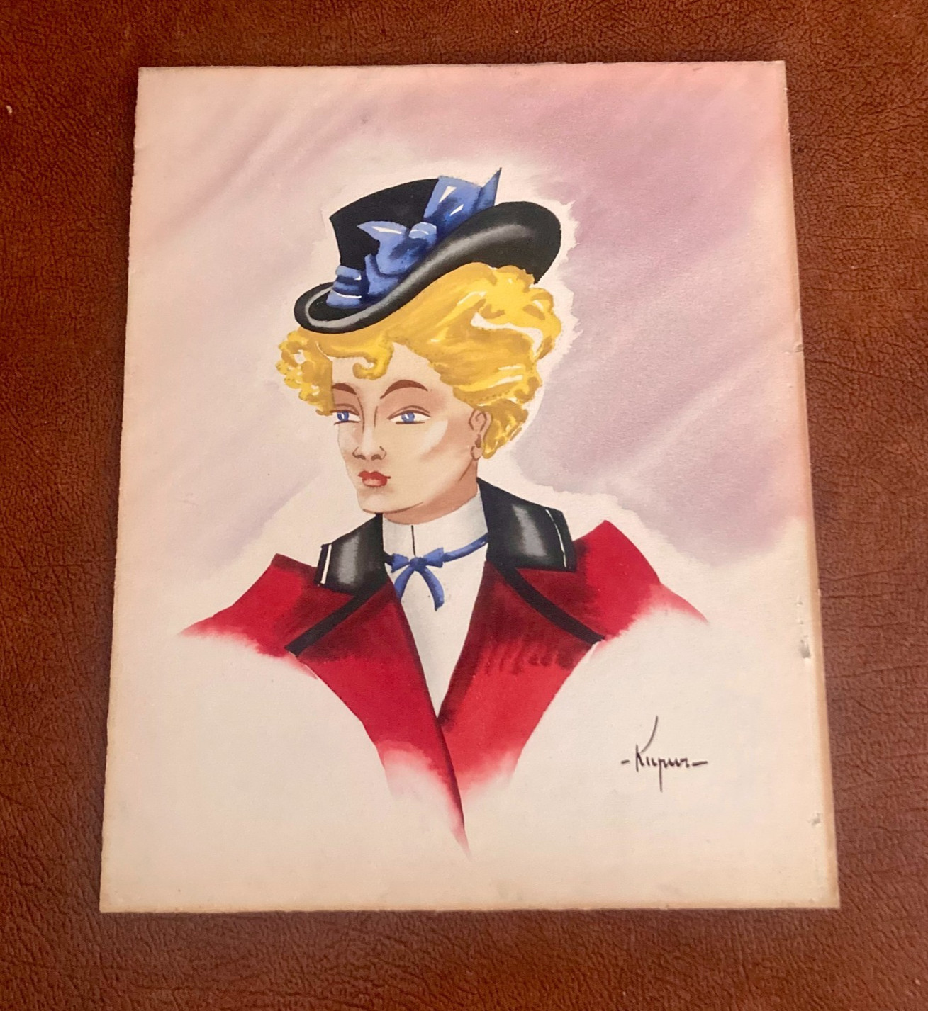 Vintage Ruben Kupur MCM Fashion Lady Portrait Signed «Kupur «9.75»X 11.75″ Frame