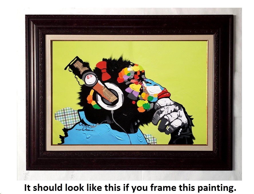 Monkey and Music, 24×36 Hand painted on Giclee Canvas