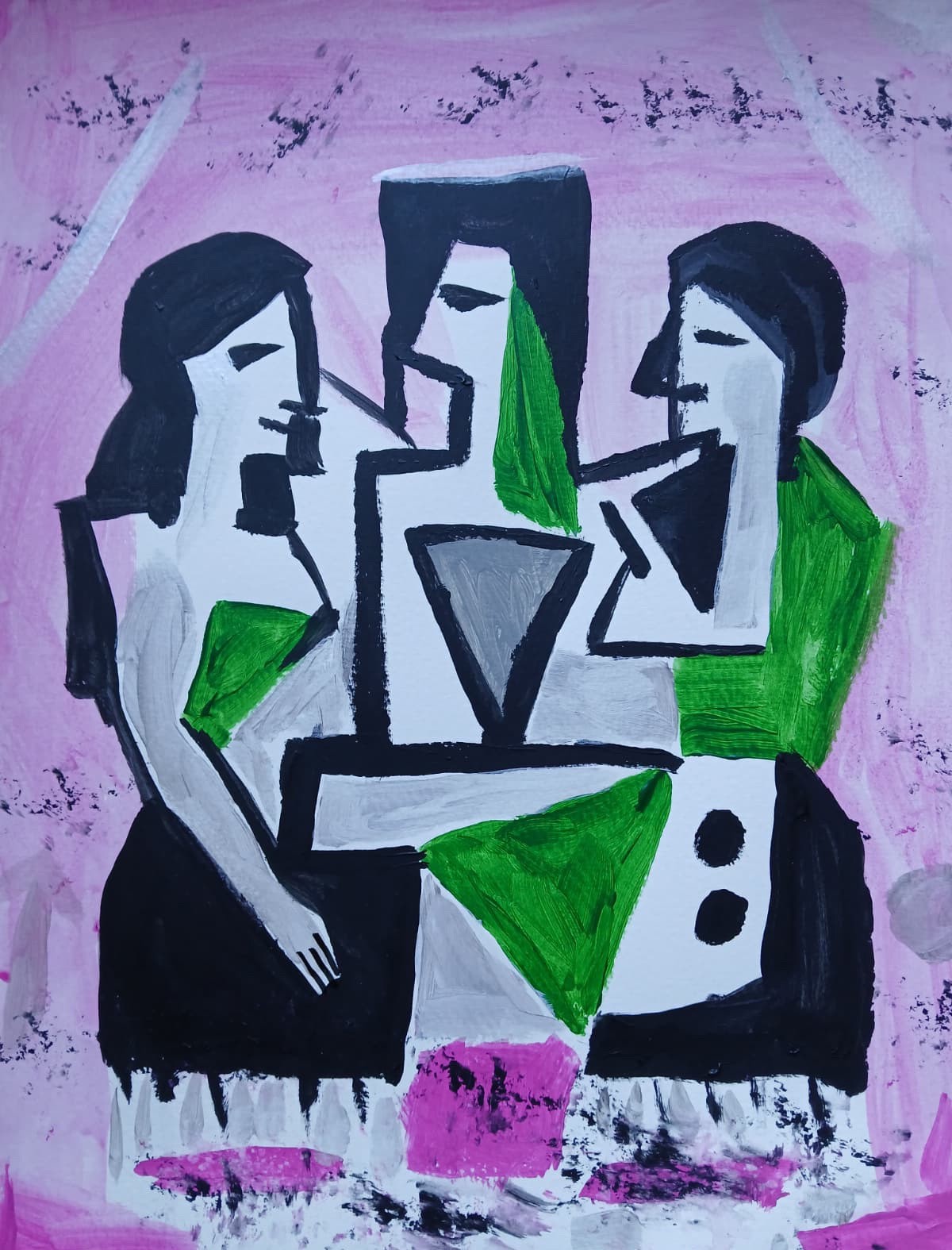 EXPRESSIONISM ABSTRACT 11×14 Three Women Modern Street ART Colorful Painting