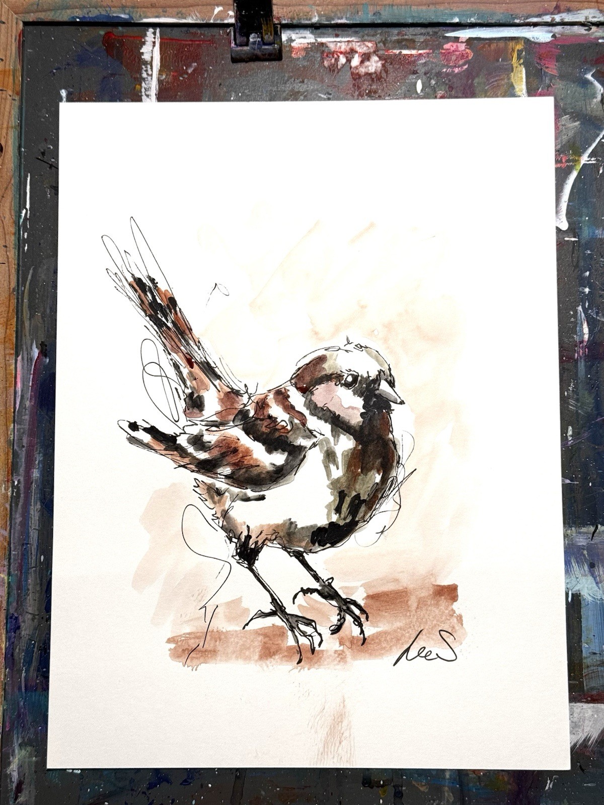 Original Abstract Expressionism 9X12 Sparrow Paper Modern Handmade Signed 12