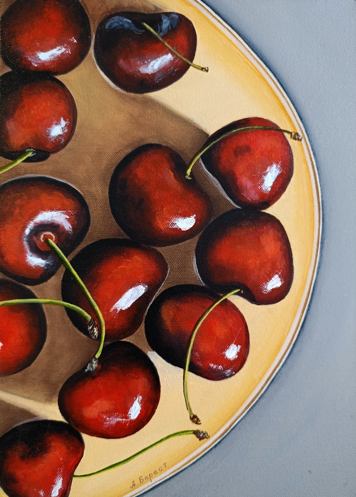 Original Oil Painting Red Cherries Still Life Canvas Art Kitchen Wall Decor