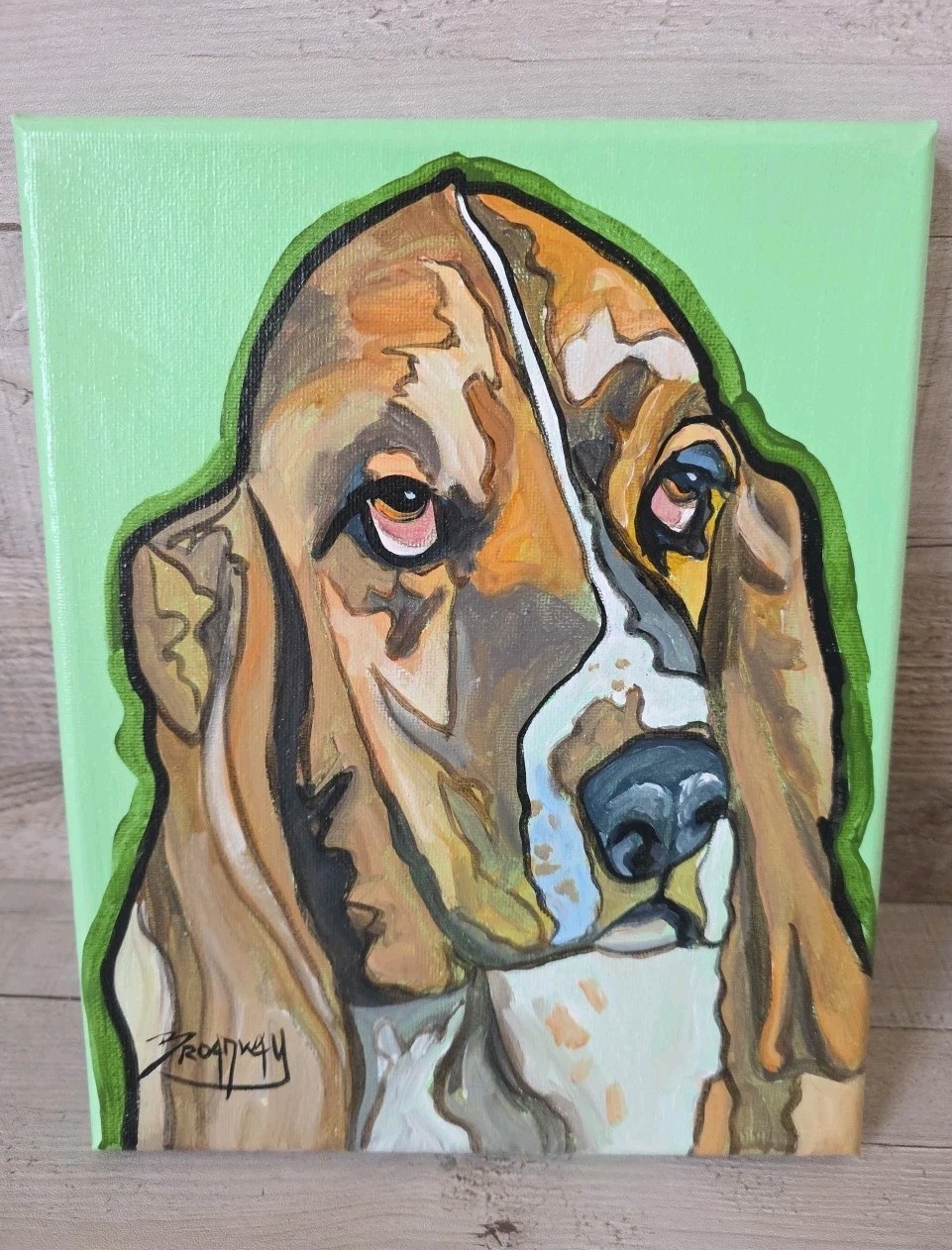 Original Art Marc Broadway Fine Art 8×10 Canvas BASSET HOUND Colorful Fun