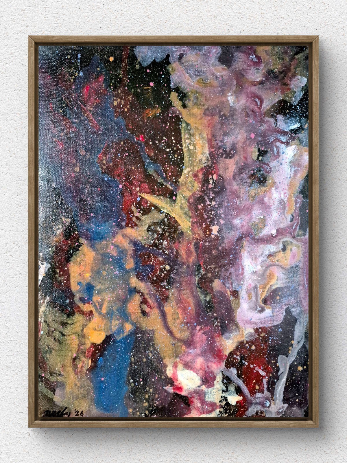 Original Hand Painted 11×14 Space Acrylic Canvas Abstract Art Signed Vibrant B32