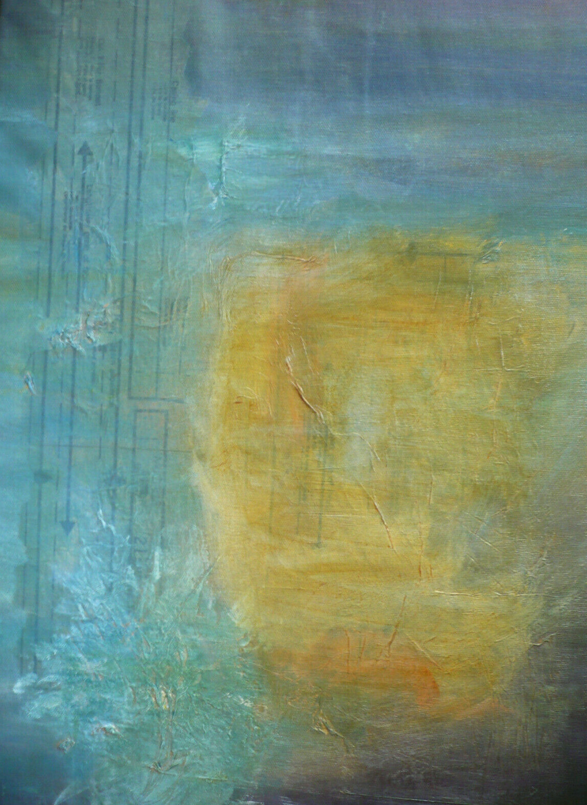 MYSTERY ABSTRACTION ABSTRACT OIL MODERN MODERNISM YELLOW BLUE MULTI COLOR PURPLE