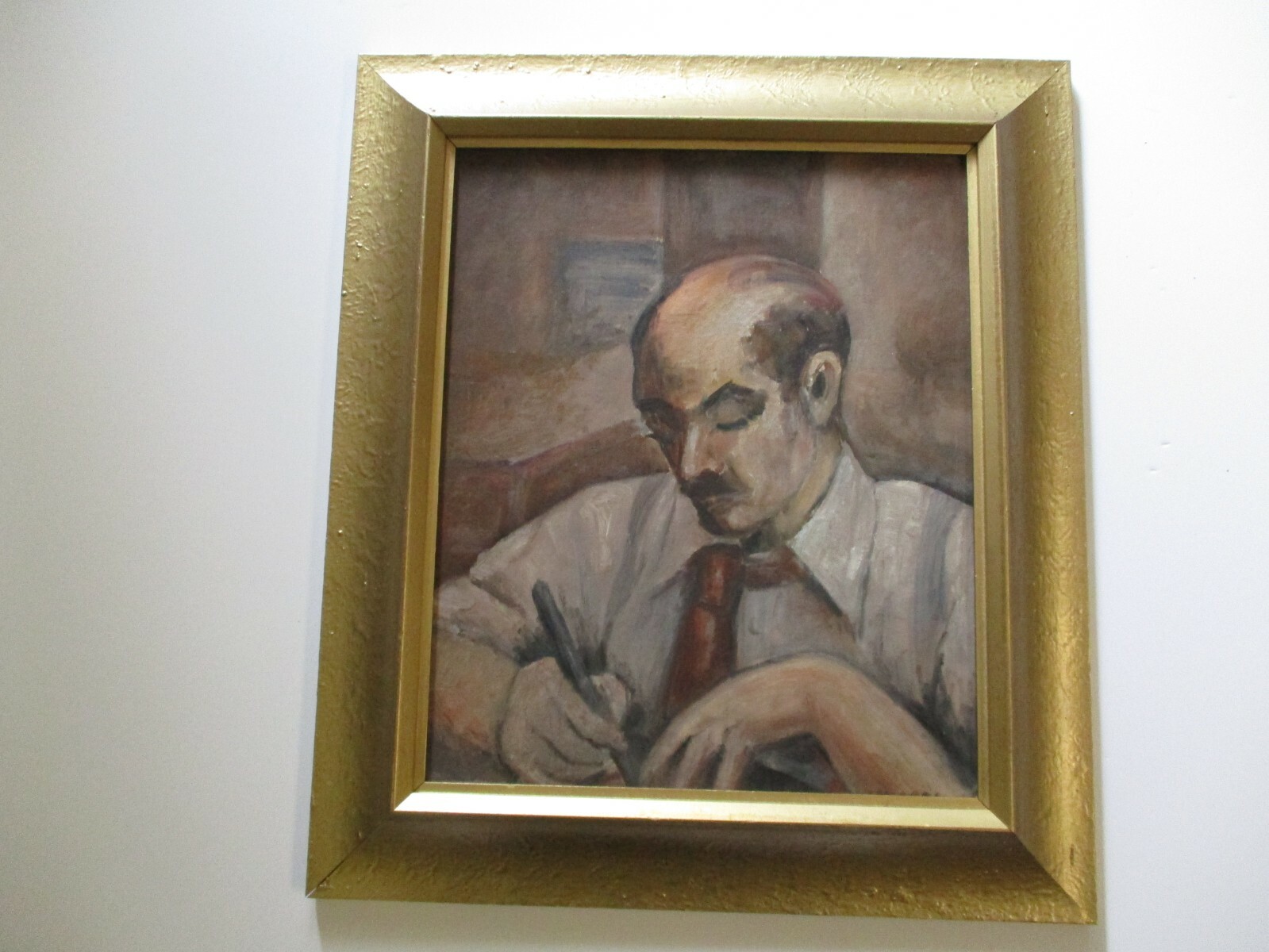 ANTIQUE OIL PAINTING IMPRESSIONIST IMPRESSIONISM PORTRAIT WPA ERA OFFICE WORKER