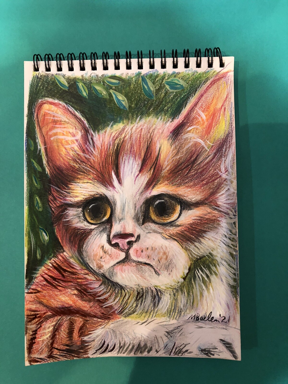Orange Kitten Original Colored Pencil And Gouche By Melissa Bollen Comes Framed.