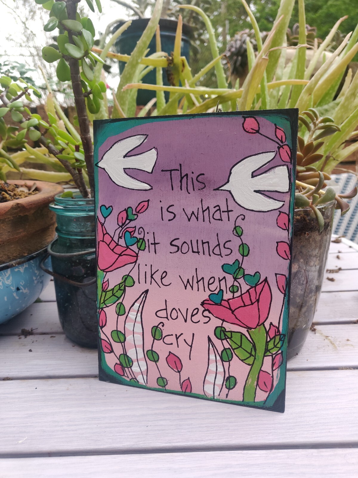 Prince When Doves Cry Song Lyrics Painting 7 x 5″ wood panel, Original Art