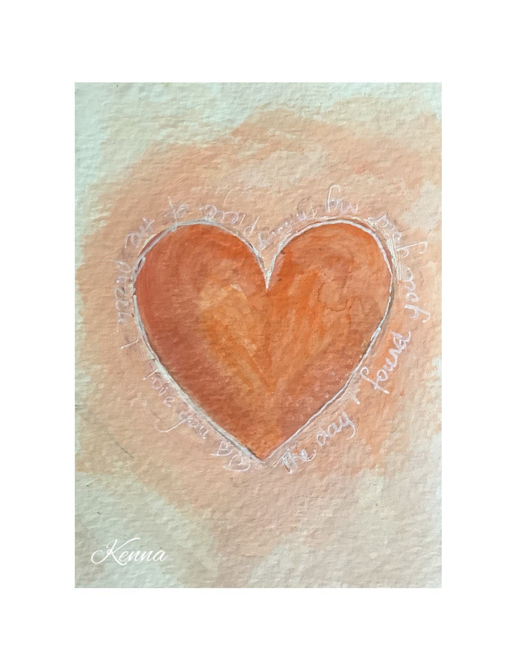 Aceo original By Kenna Gouache Painting Heart 2.5” X 3.5” Signed