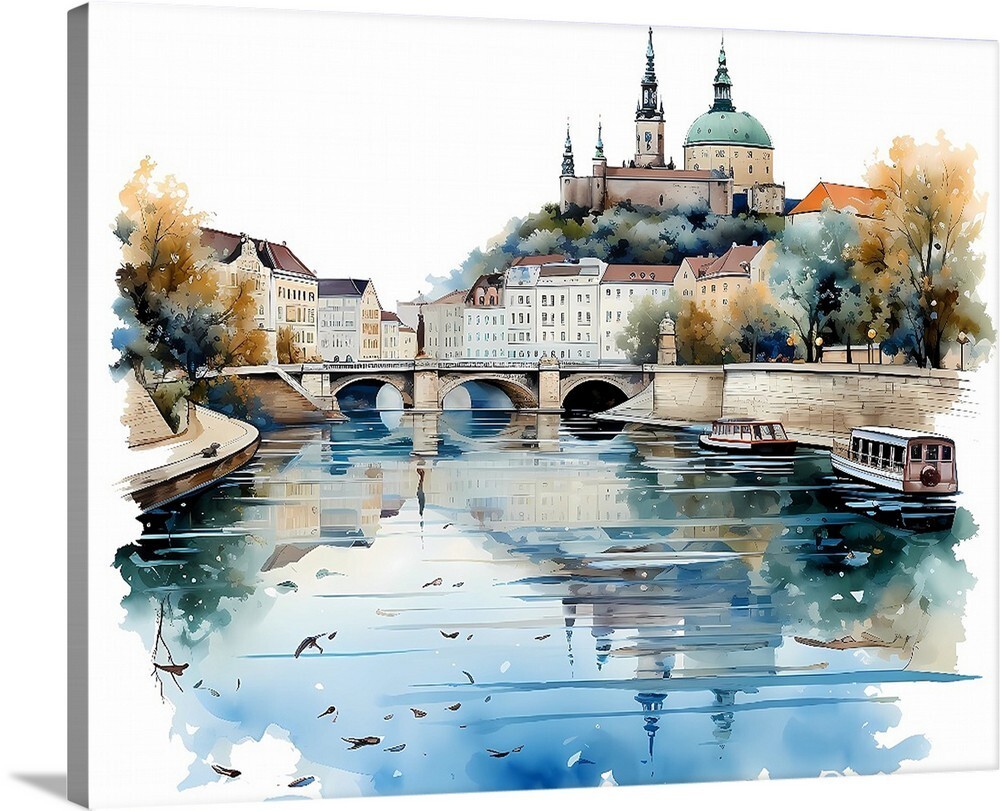 Europe Bridge Church Canal Water Boats Gallery Canvas Wrap Wall Art