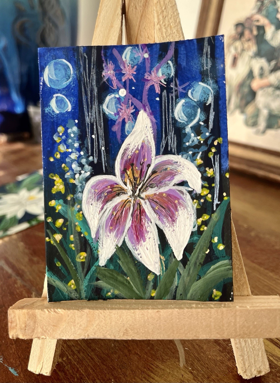 ACEOs Original Flower In Magical Forest Gouache Painting Art Card