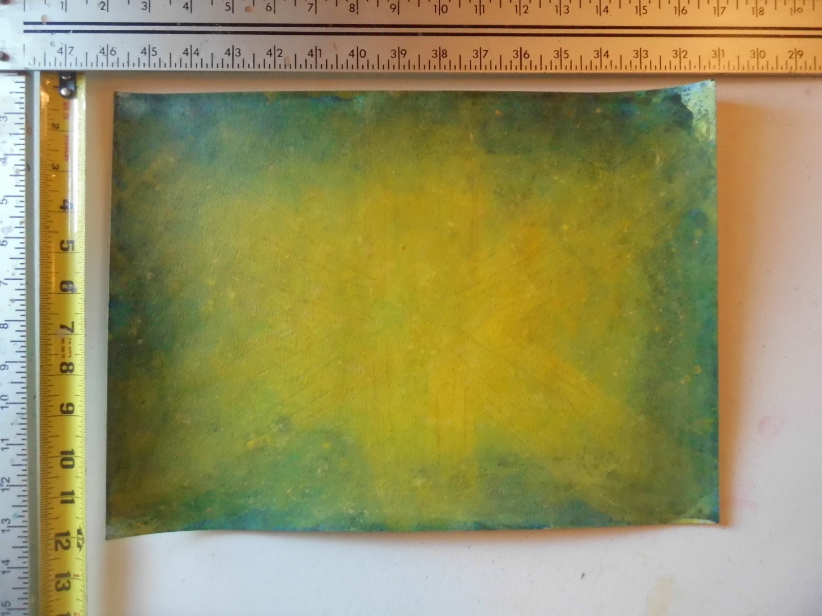 Original Mixed Media Painting YELLOW STAR Abstract Sun Light Blue Green 11×15