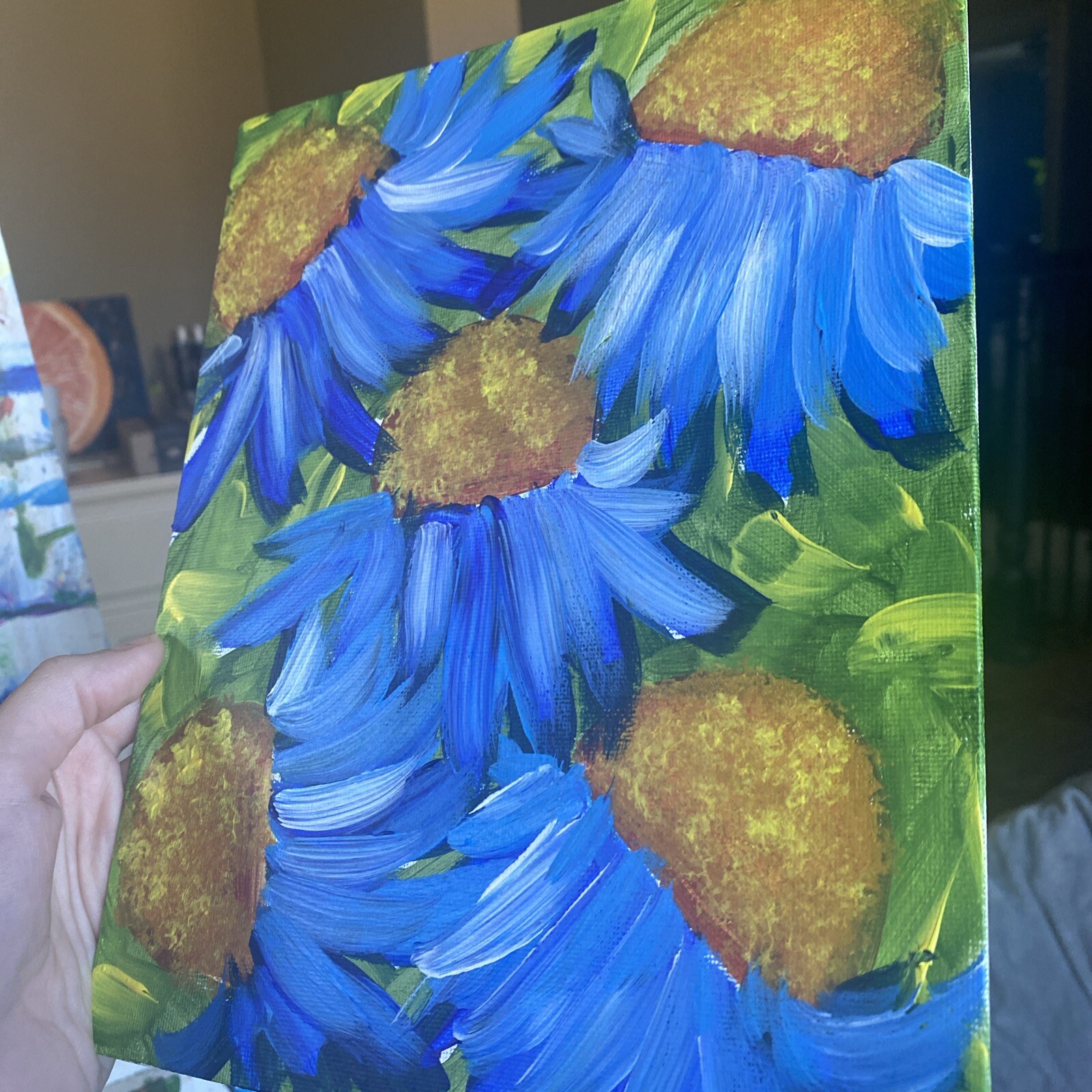 paintings on canvas Panel original 8/10, gift, Abstract Flowers,coneflower