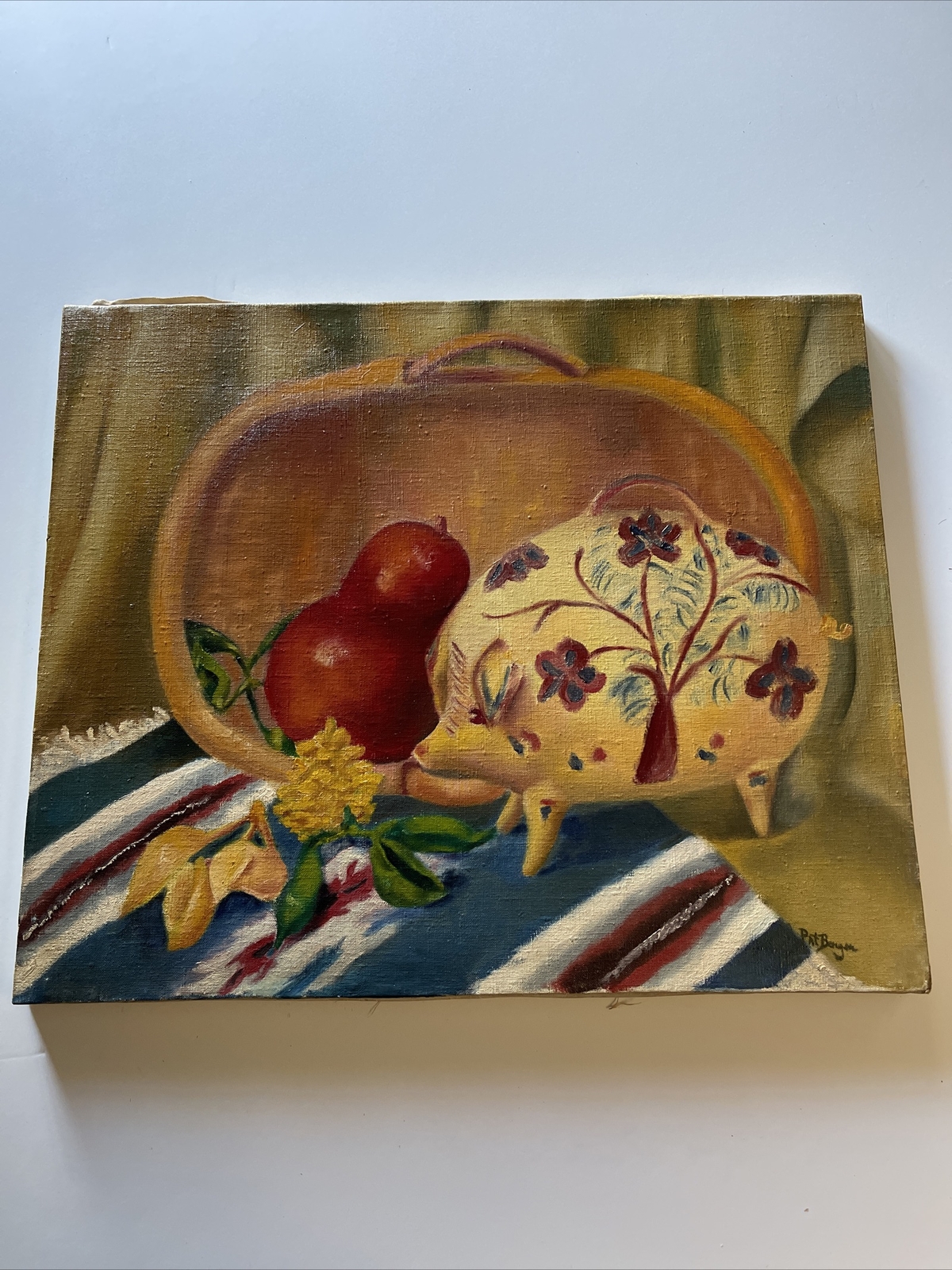 Mid Century Modernism Painting Listed Berger Still Life Mexican Ceramic Piggy