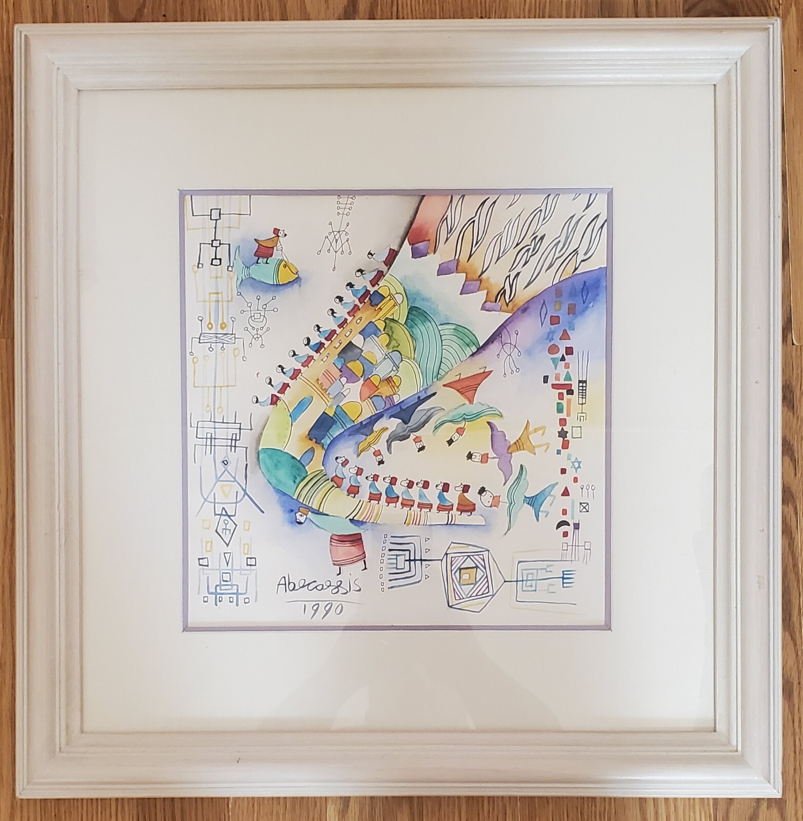 Raphael Abecassis Original Watercolor on Paper 12″ X 12″ Judaism Surrealism