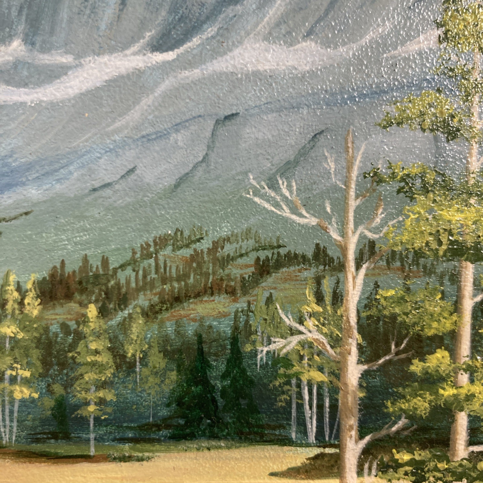 Vintage Original Small Gem Oil Painting Mountain Forest Landscape Signed Tykie