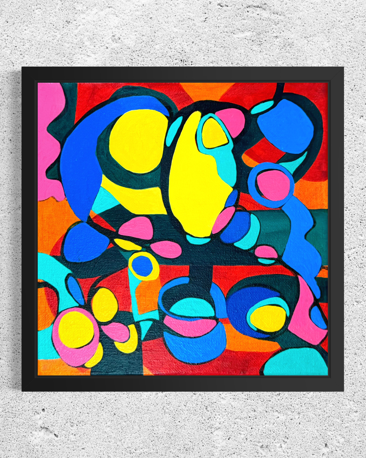 Original Mid Century Modern Abstract Painting Acrylic Canvas 8×8 Bold Wall Art