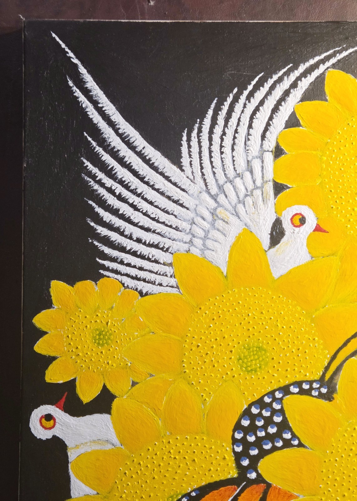 Original Kahsay Tsadkan Oil Painting Peace Doves Ethiopian African Folk Art