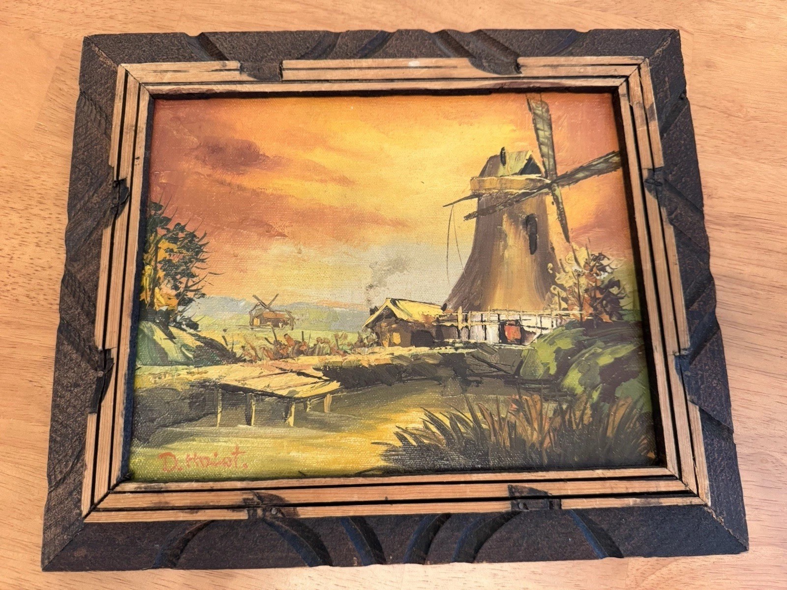 9x 8 Oil Painting of Windmill In 12.5×10.5 Frame signed By D. Haist.