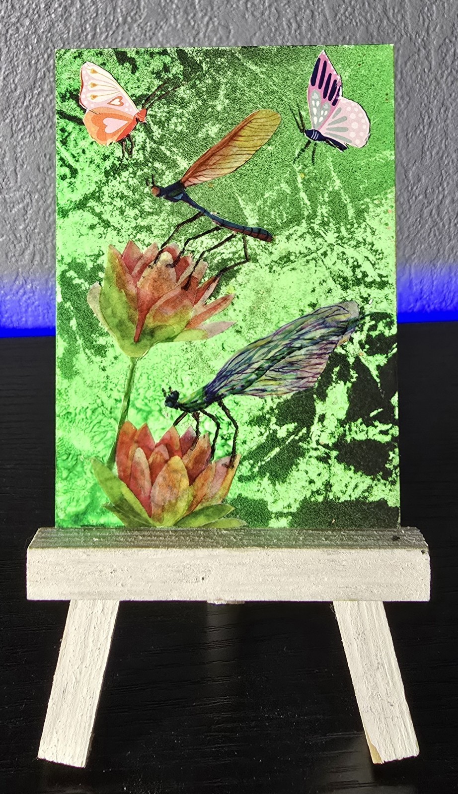 Aceo Original Mixed Media Art Work. Dragon Flies And Butterflies