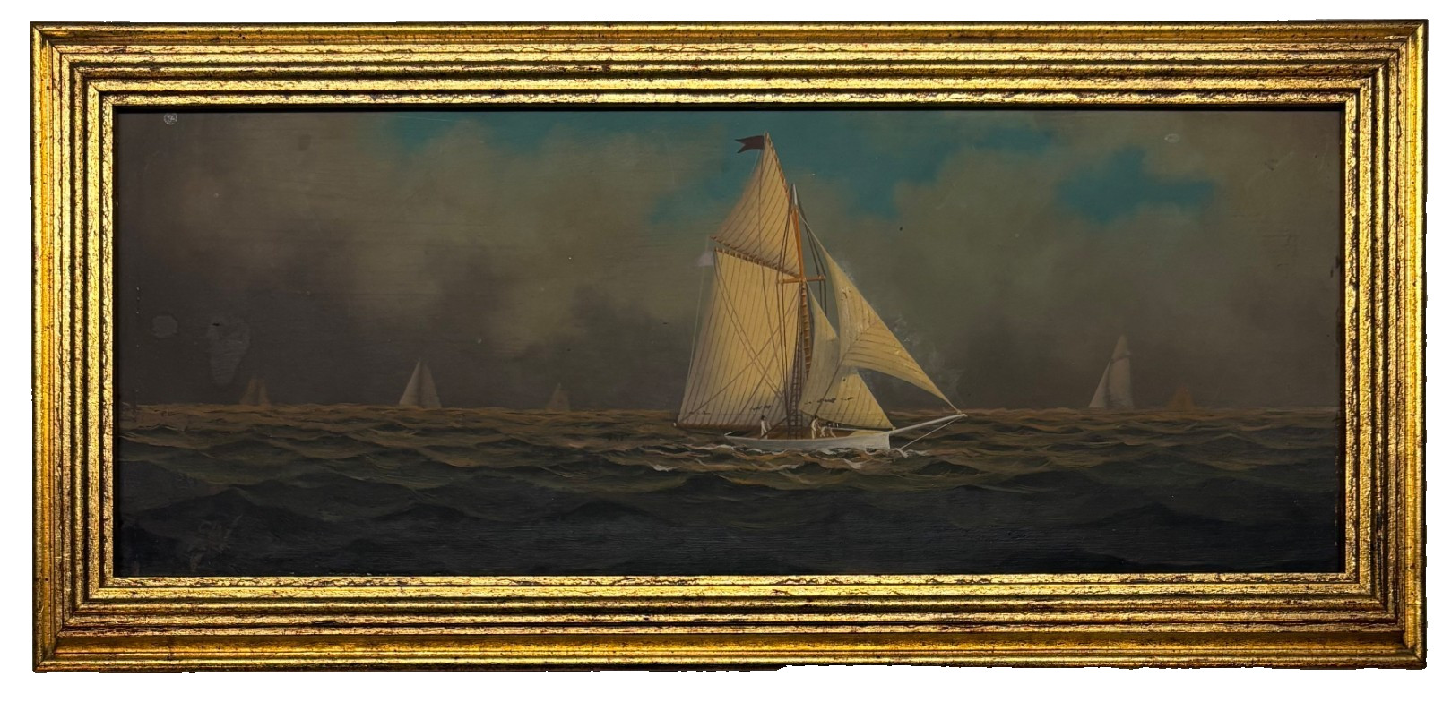 Original Vintage GEORGE NEMETHY Sailing SAILBOATS on the Open Seas Oil PAINTING
