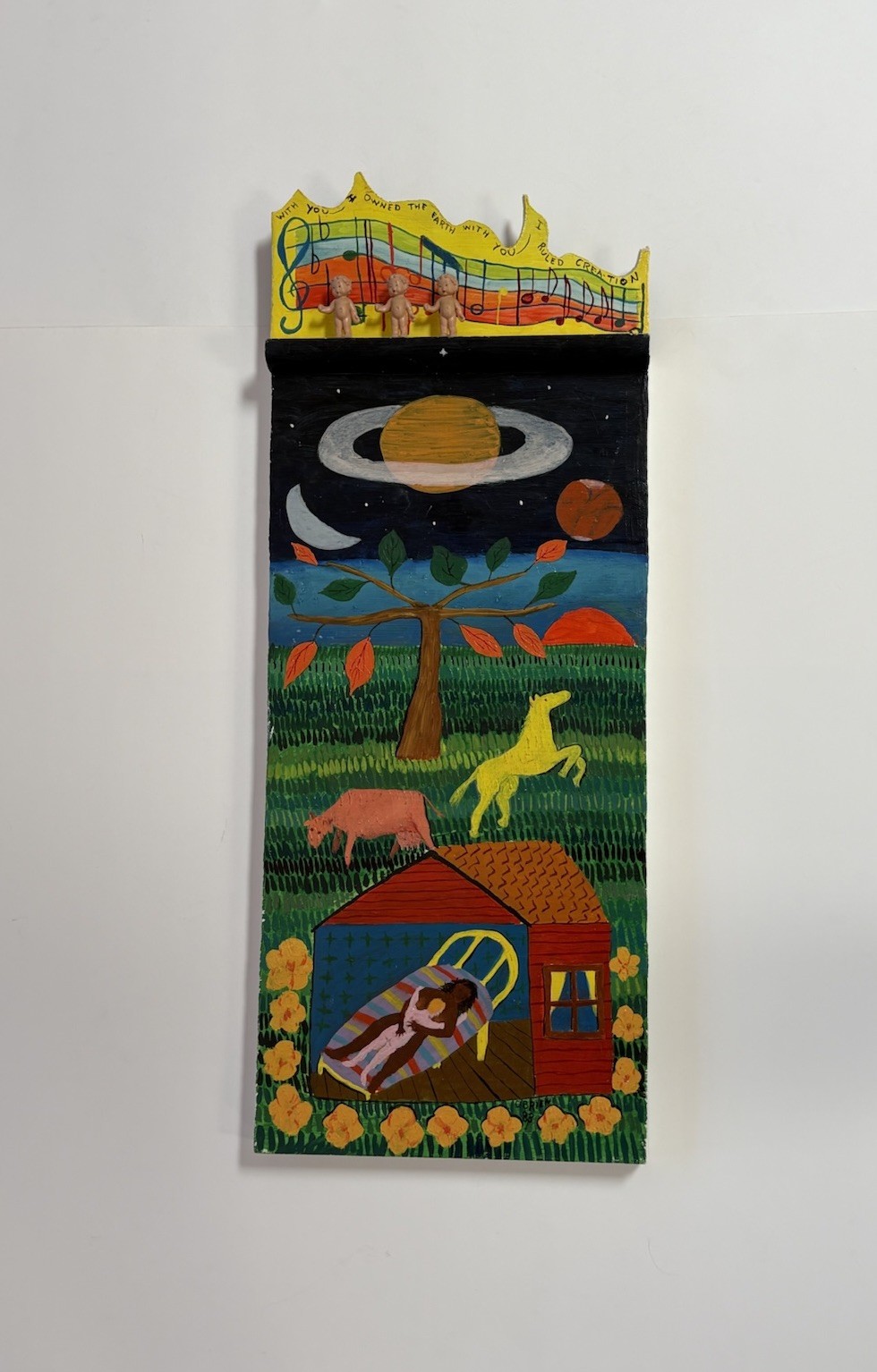 Original Painting Abstract Outsider Folk Art Couple Landscape Animals By O’Brien