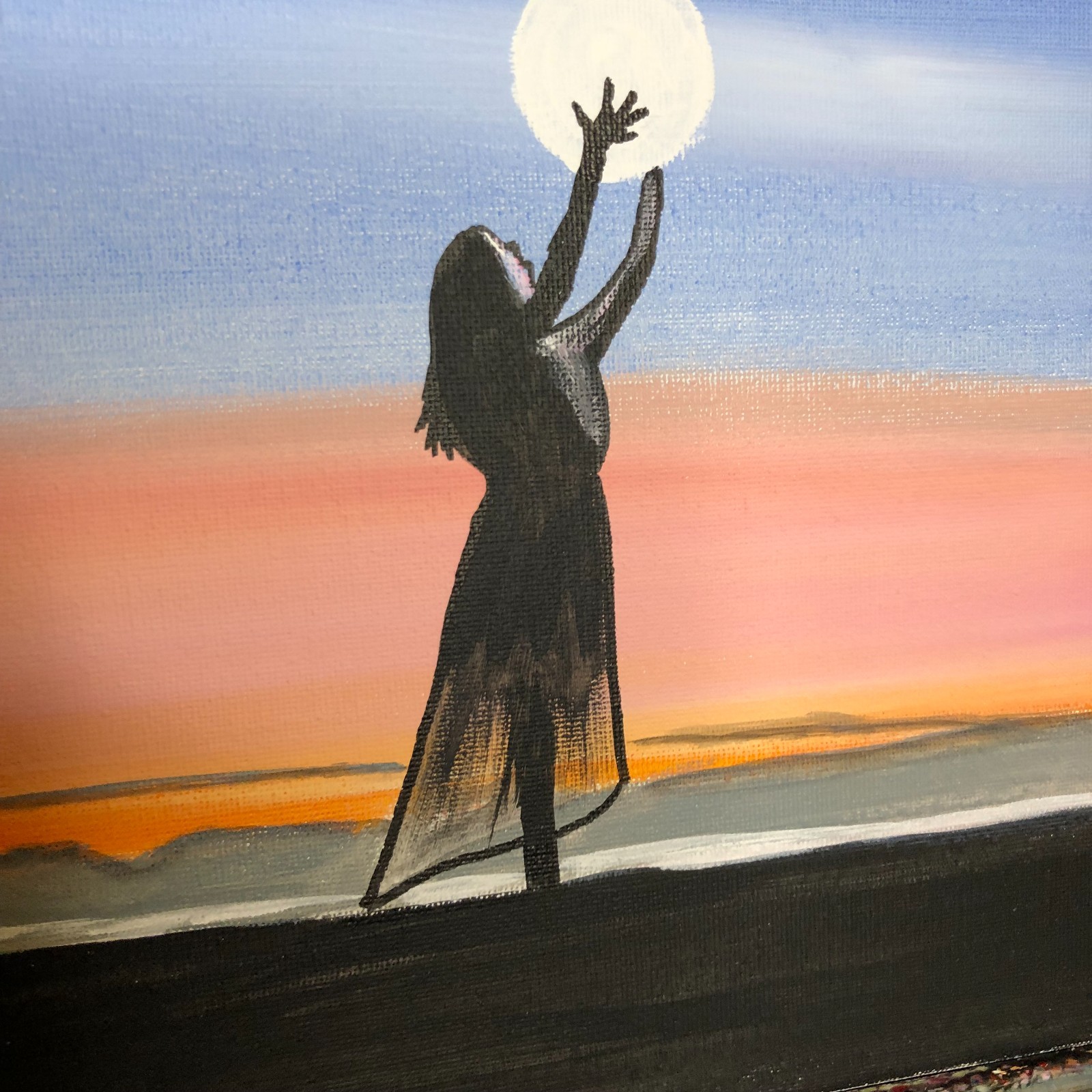 Glowing sphere girl expressionism modern fine art painting 14X11 canvas original