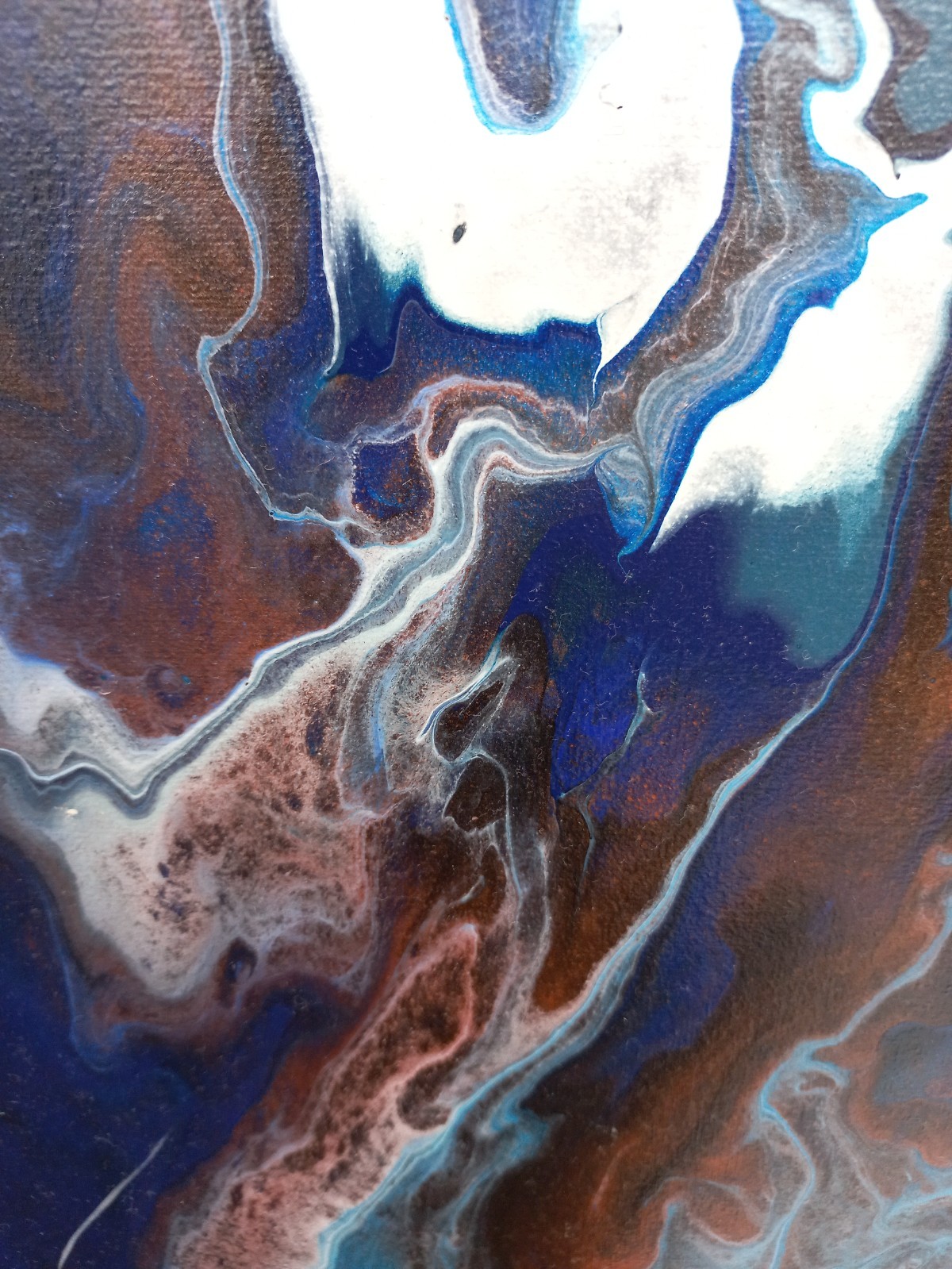 Abstract Painting Lightning Storm Original Blue Deep Copper Modern Art, 12×12