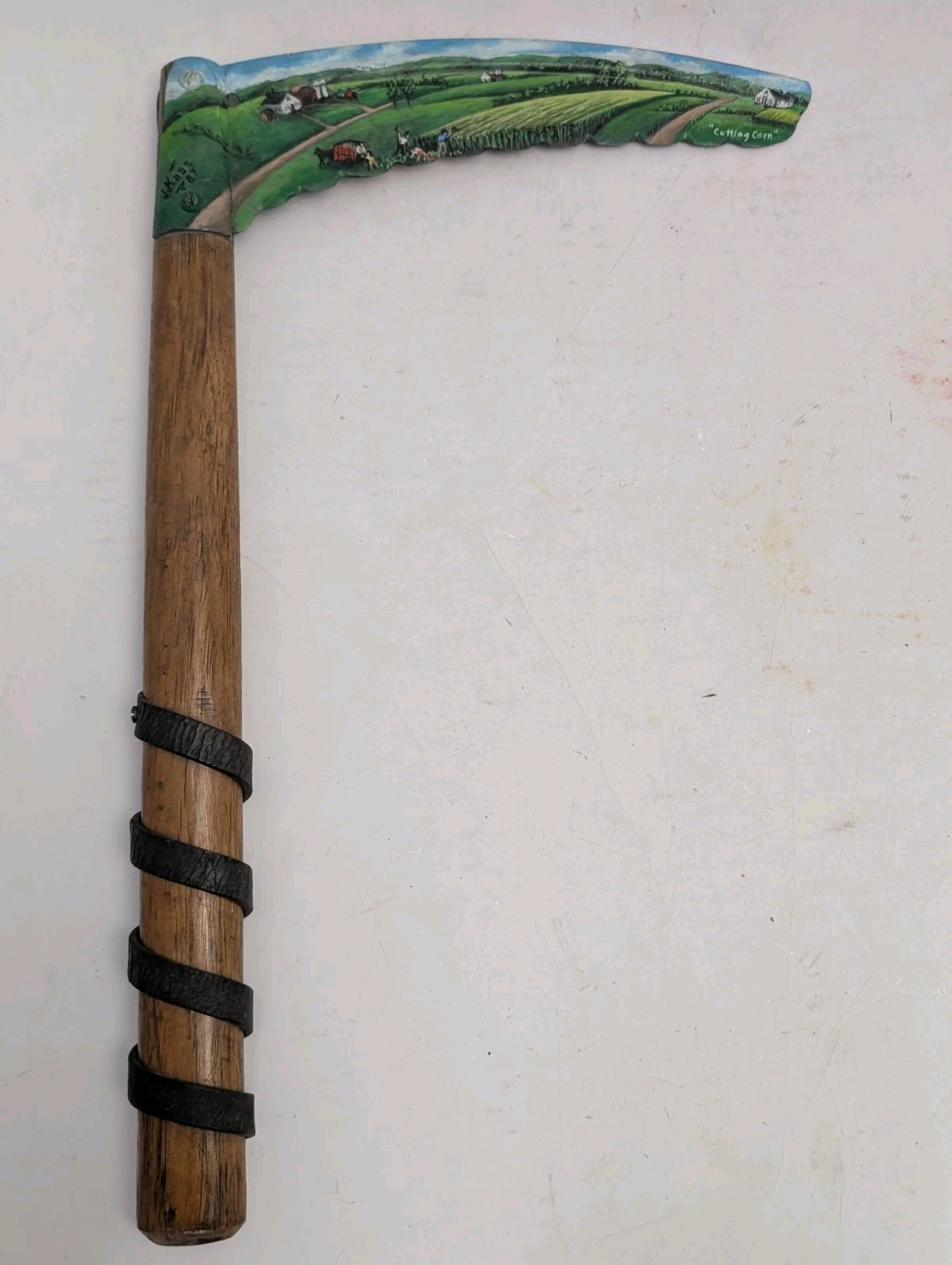 VERMONT FOLK ART PAINTING CORN CUTTER BY JACOB KASS OF VERSHIRE VERMONT