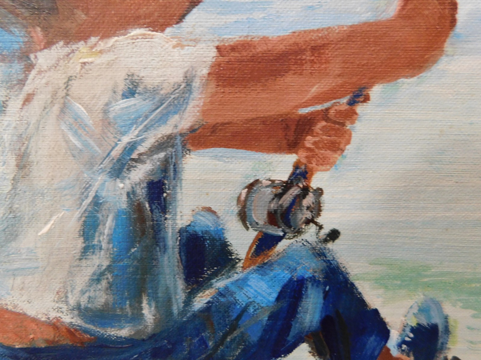 1950’s Figurative impressionist oil painting BOY FISHING Marilynn O’hare LISTED