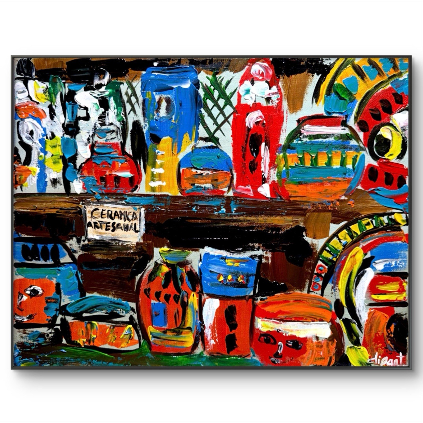 Pottery Market Original Art 14×11 Canvas Abstract Wall Art Home Decor Interior