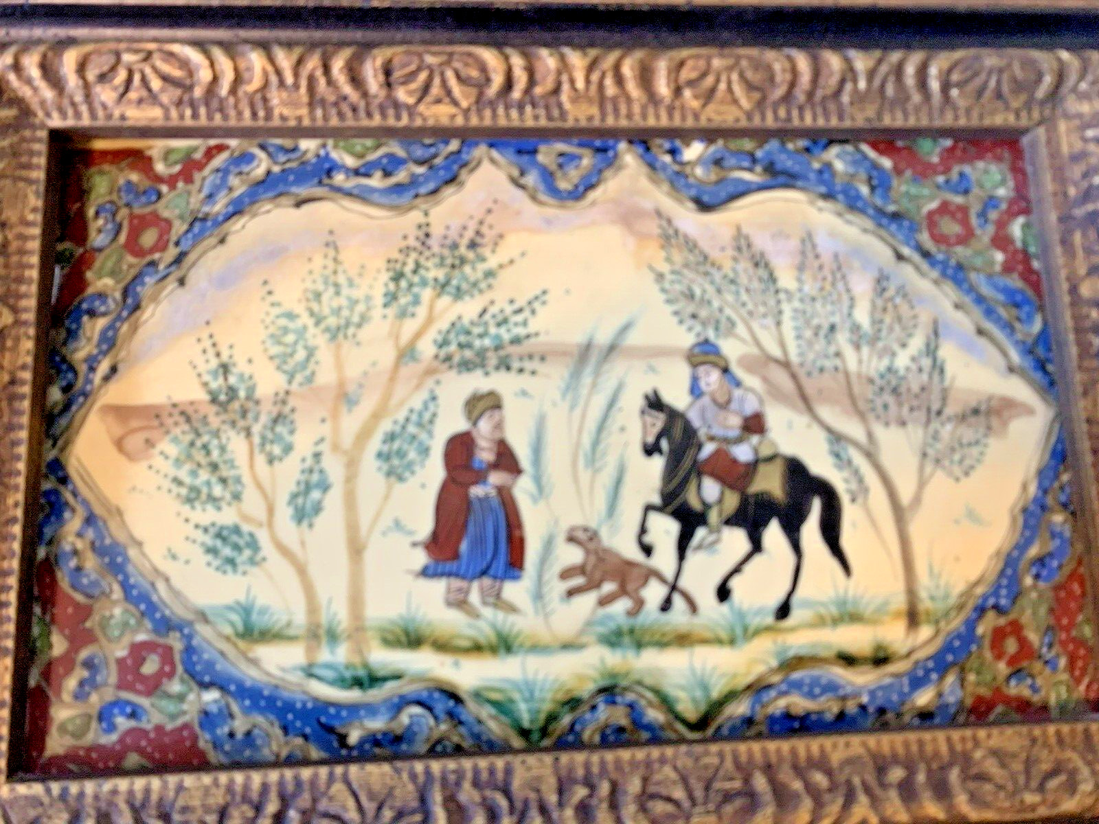 Rare Vintage Middle Eastern Persian Horse Gouache Painting – Framed on Celluloid