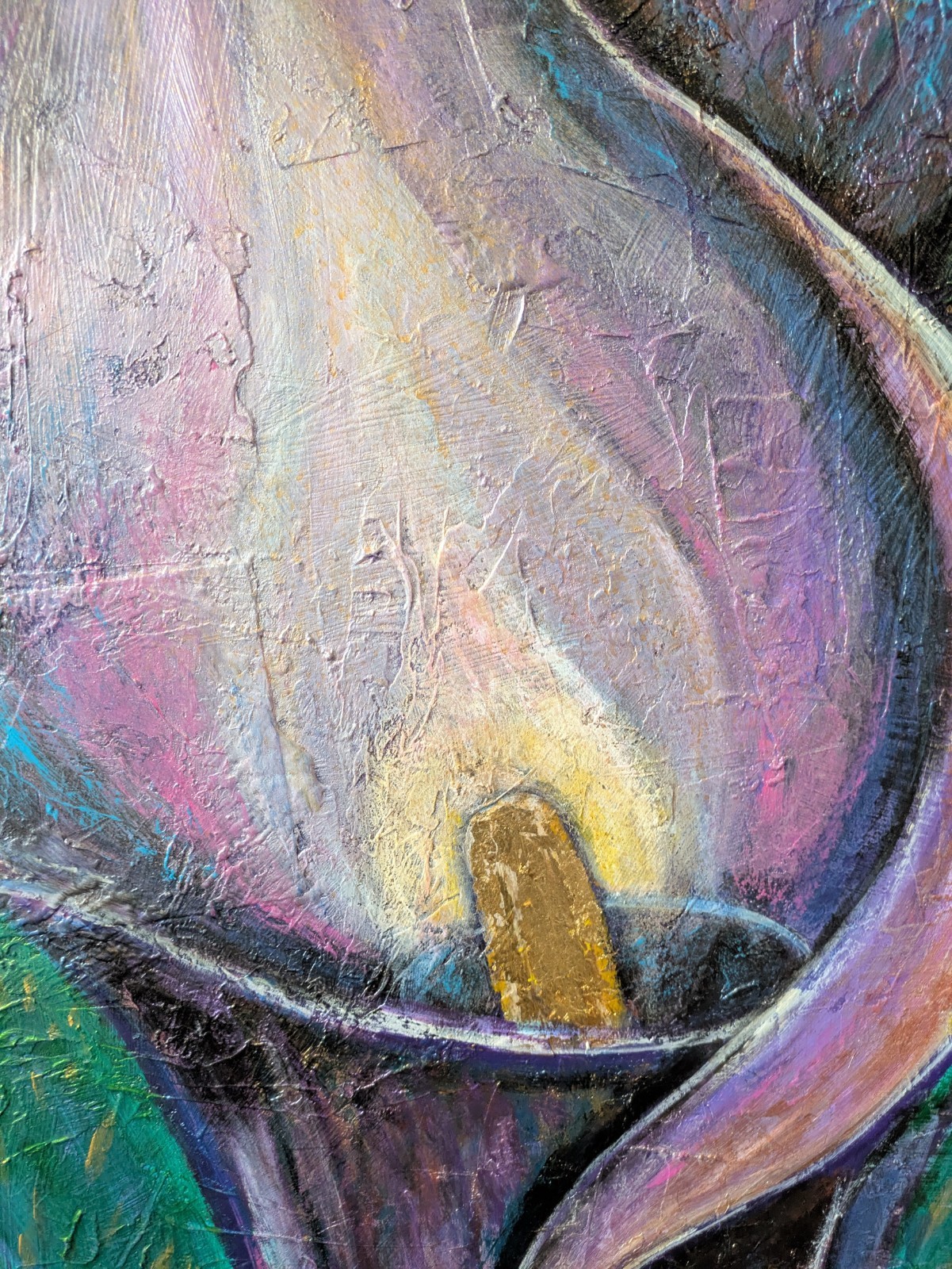 THE VIOLET FLAME — Monumental 80” Triptych | Acrylic & Gold Leaf -K. Bickman Art