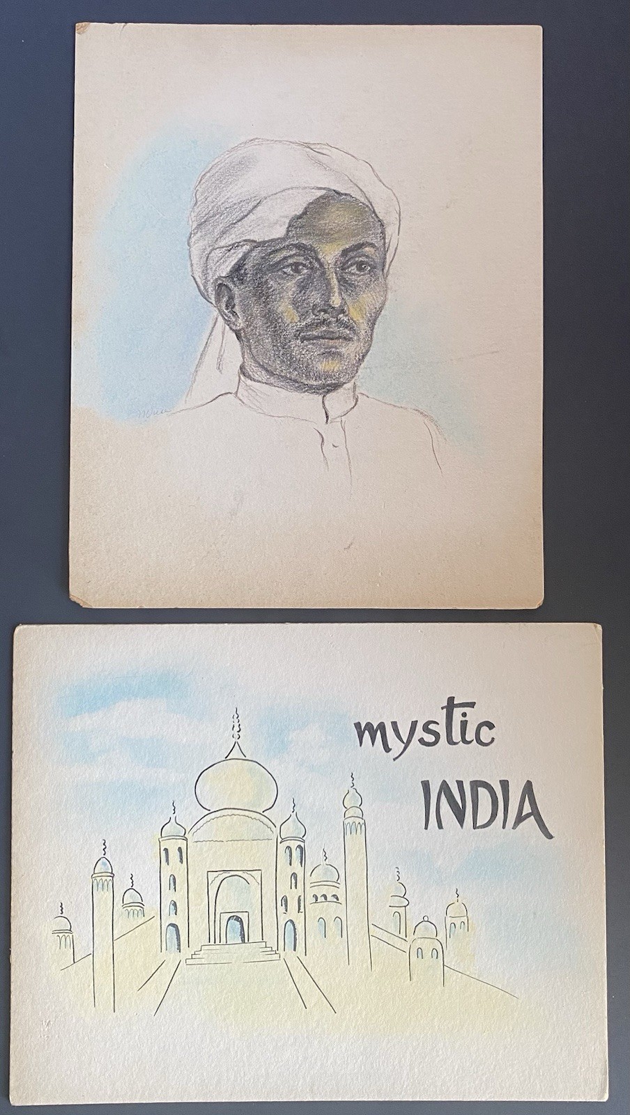 Mid Century Mystic India Hand Drawn by Muse – Pair of Illustrations