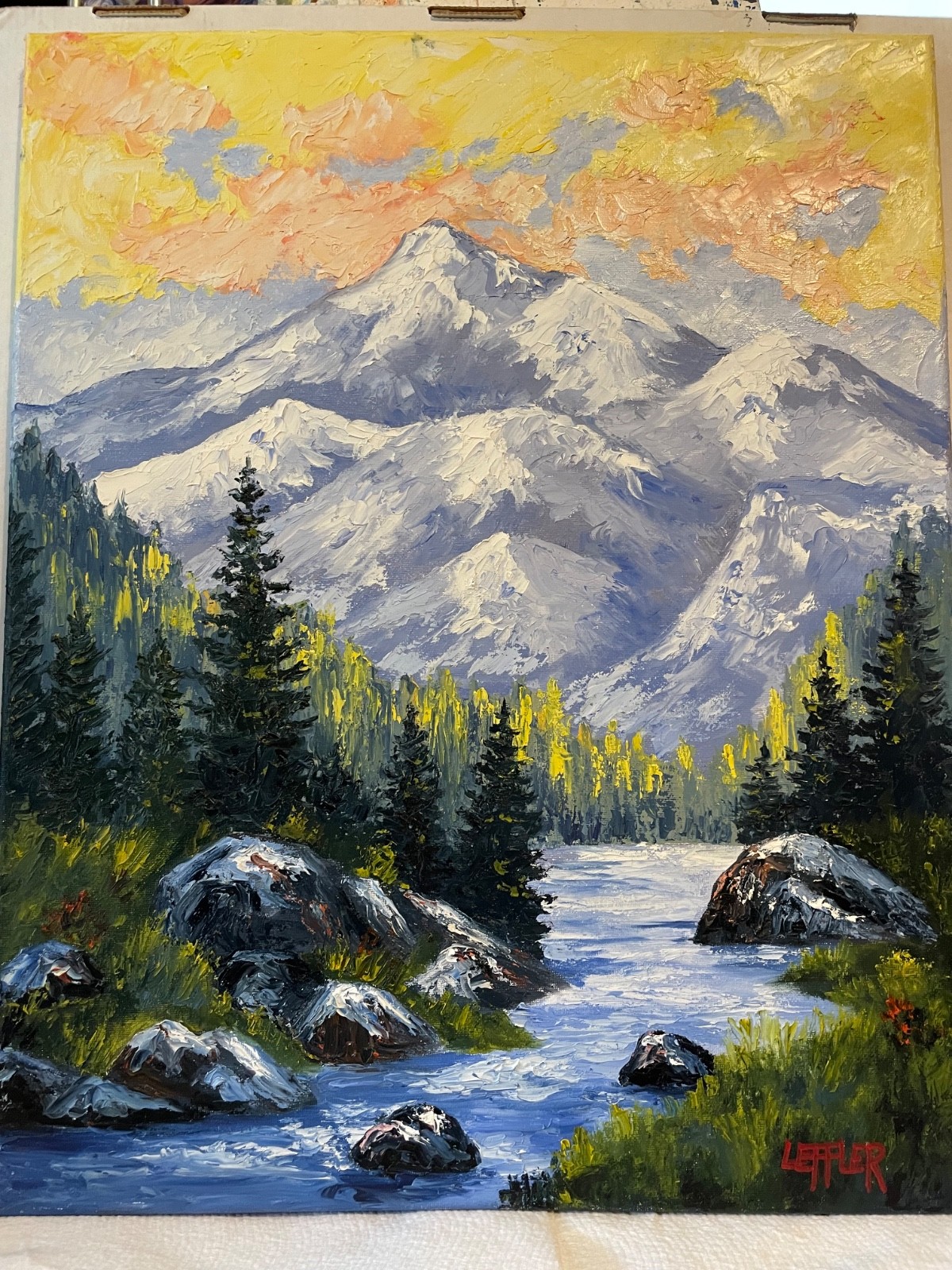 16 x 20 Original Oil Painting Produced with Knife….»Castle Mountain»